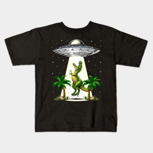 T-Rex Dinosaur Alien Abduction Kids T-Shirt